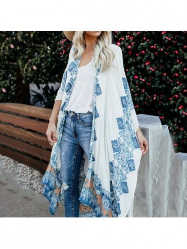 Cover-Ups Boho Cardigans Chiffon Kimono for Women Beach Cover Up Loose Shawl Tops - B White - C018SCA0KX3 $18.81