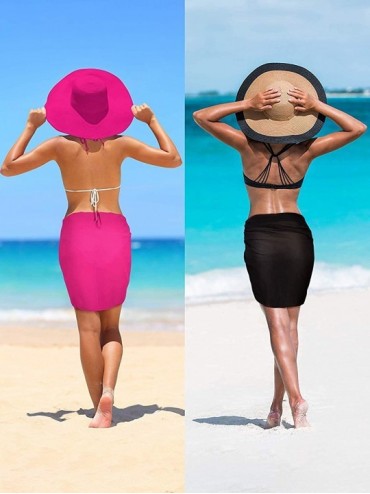 Cover-Ups 2 Pieces Women Beach Wrap Sarong Cover Up Chiffon Swimsuit Wrap Skirts - Black & Rose - CM18U78RAND $26.57