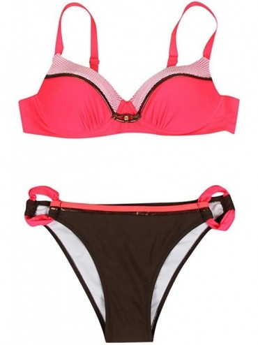 Rash Guards Womens Padded Push Up Bra Bikini Set Two Piece Swimsuit Triangle Bathing Suit Swimwear Beachwear - Red-a - CZ18UL...