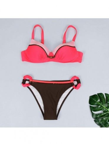 Rash Guards Womens Padded Push Up Bra Bikini Set Two Piece Swimsuit Triangle Bathing Suit Swimwear Beachwear - Red-a - CZ18UL...
