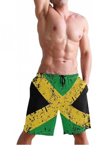 Board Shorts Men's Quick Dry Swim Trunks with Pockets Cuba Flag Beach Board Shorts Bathing Suits - Distressed Jamaica Flag Ja...