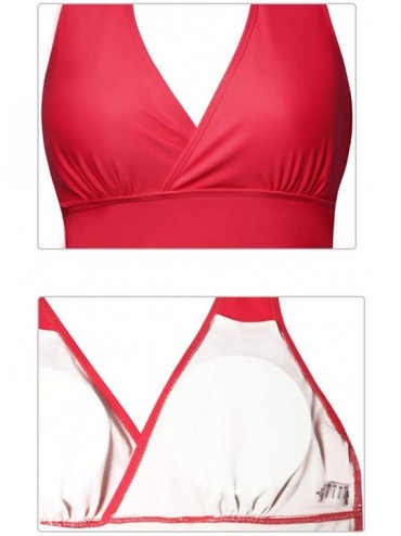 Cover-Ups Women's One Piece Plus Size Swimsuits Tummy Control Swimwear Bathing Suits - Z-backless-red - CL18SYZDXUQ $30.65