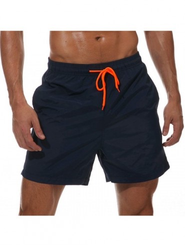 Trunks Mens Swim Trunks Swiming Trunk Quick Dry Swimming Beach Shorts with Pockets Mesh Lining Swim Suits - Navy Blue - CR196...