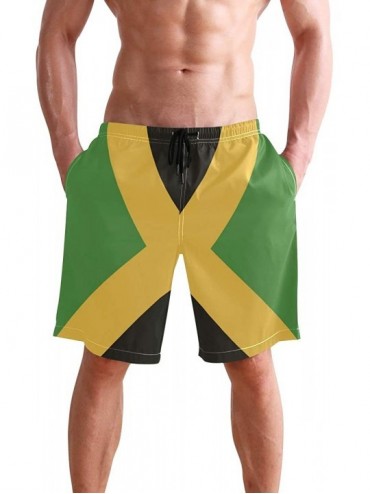 Board Shorts Men's Swim Trunks Black and White Check Flag Quick Dry Beach Board Shorts with Pockets - Jamaica Flag Jamaican -...