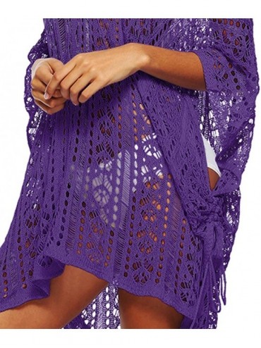 Cover-Ups Women's Summer Pool Swimsuit Bikini Beach Swimwear Cover up Crochet Dress - 01 Purple - CQ18RNIZCSH $13.12