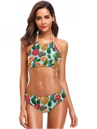 Sets Bikini Bathing Suit Womens 2 Piece Halter Neack High Waist Padded Sexy Swimsuit - Color4 - CA196YRXQS6 $53.66