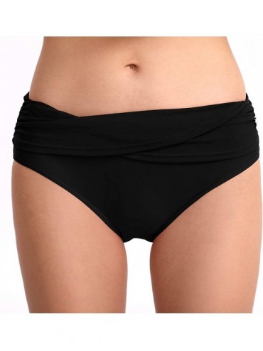 Bottoms Women Solid Color Sexy Bikini Bottom Mid Waisted Tankini Briefs Swim Shorts - Black - CI19847LKEC $29.52