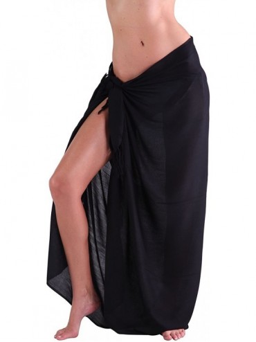 Cover-Ups Womens Beach Cover up Sarong Swimwear Solid Color Sarong Swimsuit Wrap - Black W/Shells - CU11IZLEWLV $30.37