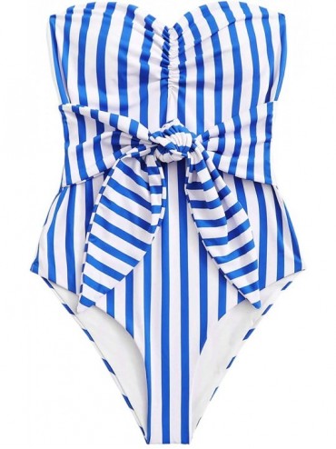 One-Pieces Women's Sexy Bathing Suit Criss Cross Backless One Piece Swimsuits Monokini Swimwear - Blue - C018Z0LN0T7 $37.82