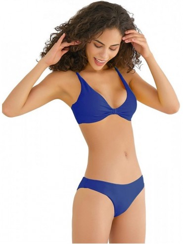 Sets Women's Plunging Neckline Knot Front Bikini Spaghetti Strap High Cut Swimsuits - Charming Blue - C818YIR932Z $23.30