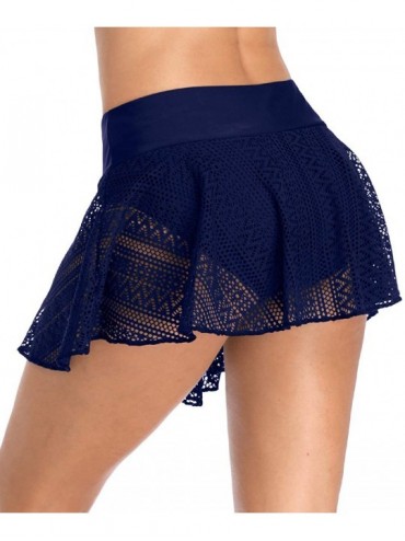 Tankinis Women's Solid Swim Skirt Build-in Brief Tummy Control Tankini Bottoms - Navy/Crochet - CH194OYH7WG $22.62