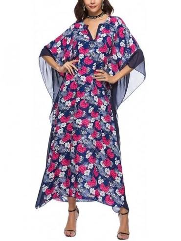Cover-Ups Caftan Dresses for Women V Neck Long Kaftan Cover Up Summer Maxi Dress Plus Size - C-floral 3 - CY18CYNULIG $42.74
