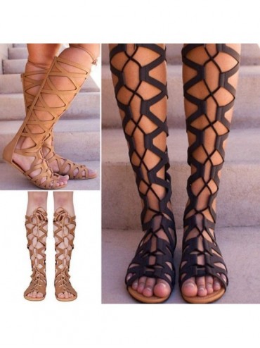 Cover-Ups Sandals for Women Flat-Gladiator Sandals Summer Strappy Lace Up Open Toe Fashion Knee High Flat Sandal Gladiator Sa...