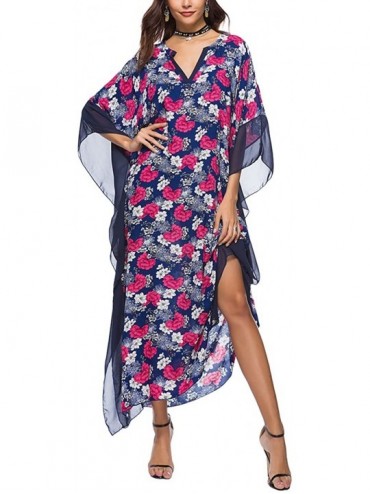 Cover-Ups Caftan Dresses for Women V Neck Long Kaftan Cover Up Summer Maxi Dress Plus Size - C-floral 3 - CY18CYNULIG $22.50