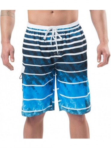 Board Shorts Men's Swim Trunks Beach Board Shorts Dry Quickly Stripe Bathing Suits - Blue Ocean - CV18U59HX2N $29.22
