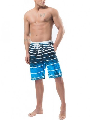Board Shorts Men's Swim Trunks Beach Board Shorts Dry Quickly Stripe Bathing Suits - Blue Ocean - CV18U59HX2N $15.00
