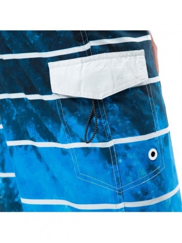 Board Shorts Men's Swim Trunks Beach Board Shorts Dry Quickly Stripe Bathing Suits - Blue Ocean - CV18U59HX2N $15.00