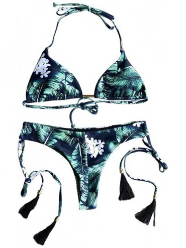 Sets Womens Fashion Bikini Set Bronzing Print Sport Swimwear Push-Up Padded Tassel Lace Split Swimsuit - Green - C319549YRM9 ...