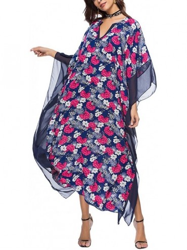 Cover-Ups Caftan Dresses for Women V Neck Long Kaftan Cover Up Summer Maxi Dress Plus Size - C-floral 3 - CY18CYNULIG $22.50