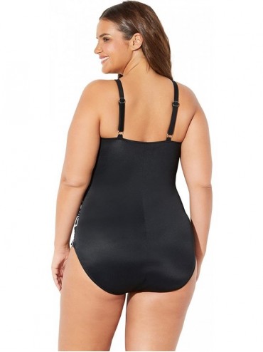 One-Pieces Women's Plus Size High-Neck Ruched One-Piece Swimsuit - Hard to Be Leaf - CI18QZ895LT $43.24