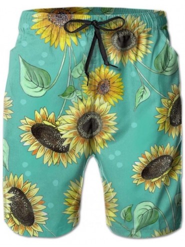 Board Shorts Men Swim Trunks Drawstring Elastic Waist Beach Shorts (Pretty Sunflower) - Pretty Sunflower - CR18TMZTZXZ $45.87