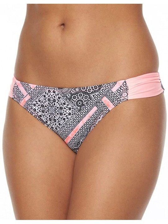 Bottoms Juniors- Girls- Women's Bikini Bottom Side Shirred Fully Lined - Black White Coral - CS183Z8CQTH $9.19
