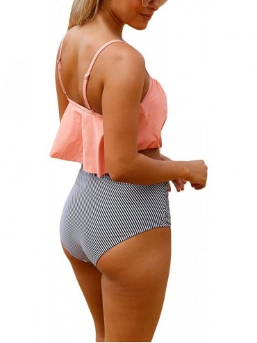 Sets 2020 Women's Ruffle Top Bikini High Waist Bottom Two-Piece Swimsuit - Orange - CQ18HT33TXI $28.26