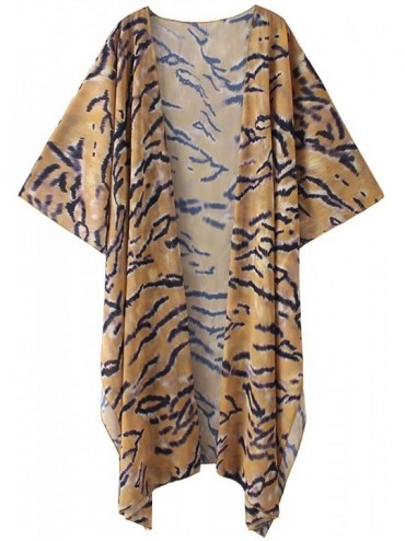 Cover-Ups Women's Summer Long Flowy Kimono Cardigans Boho Chiffon Floral Beach Cover Up Tops - 2-yellow - CV18LANKAN9 $13.19