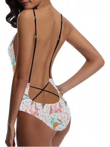 One-Pieces Sea Turtle Dolphin Sea Life V-Neck Women Lacing Backless One-Piece Swimsuit Bathing Suit XS-3XL - Design 4 - C018S...