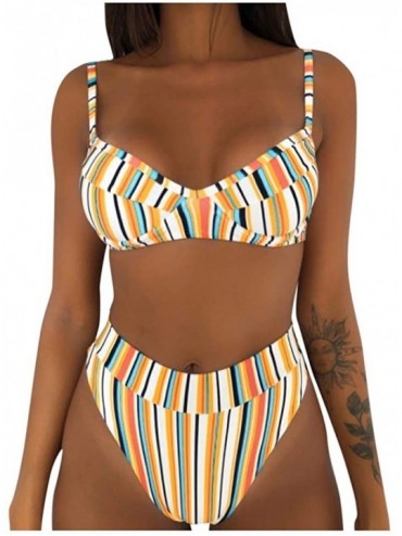 Tankinis Printed Women Two Pieces Bikini Set Bathing Top with High Waisted Bottom Swimsuit - White - CW195ZR0CHG $14.48