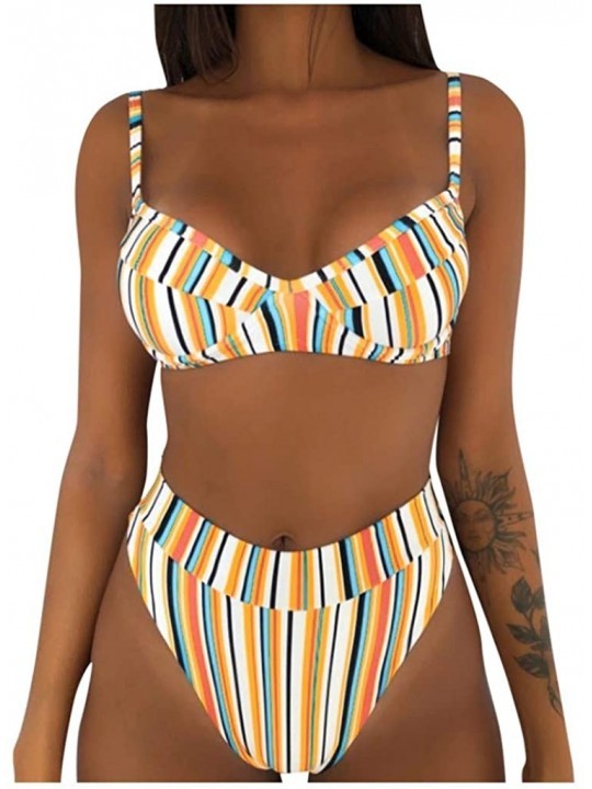 Tankinis Printed Women Two Pieces Bikini Set Bathing Top with High Waisted Bottom Swimsuit - White - CW195ZR0CHG $14.48