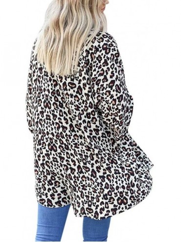 Cover-Ups Women's 3/4 Sleeve Leopard Print Loose Chiffon Kimono Cardigan Cover up - Beige - CN194TCY4N5 $12.29