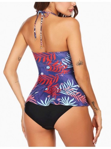 Sets Tummy Control Tankini Swimsuits for Women 2 Pcs Swimsuit Set Floral Print Ruffle Halter Swimwear - A-pattern2 - C7198DKR...