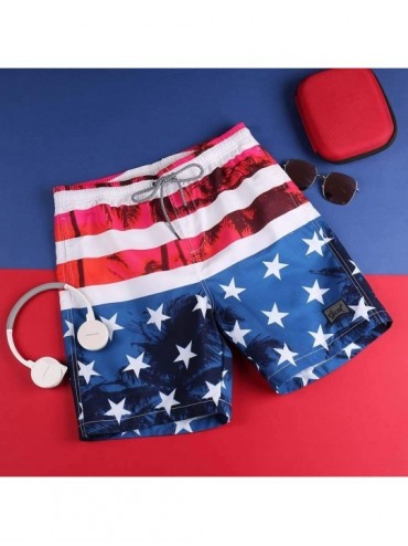 Trunks Men's Performance Swim Trunks American Flag Waterproof Graphic with Pocket Mesh Lining - Red - CQ18XWUHD23 $17.87