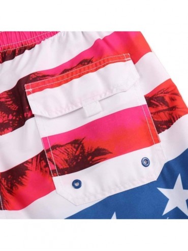 Trunks Men's Performance Swim Trunks American Flag Waterproof Graphic with Pocket Mesh Lining - Red - CQ18XWUHD23 $17.87