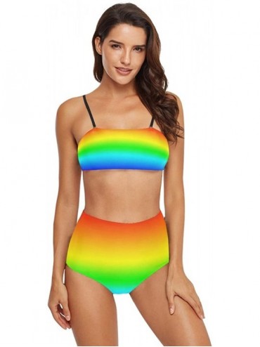 Sets Womens Rainbow Gay Proud 2 Piece Swimsuits High Waisted Bathing Suits Bikini Set - Rainbow Gay Proud - C018W69OYRN $27.23