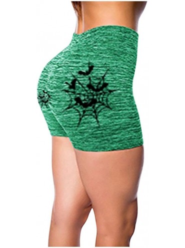 Board Shorts Spider Web Print Gothic Shorts Black High Waist Skinny Women's Short Pant Slim - Green - CW1994DHK22 $34.04