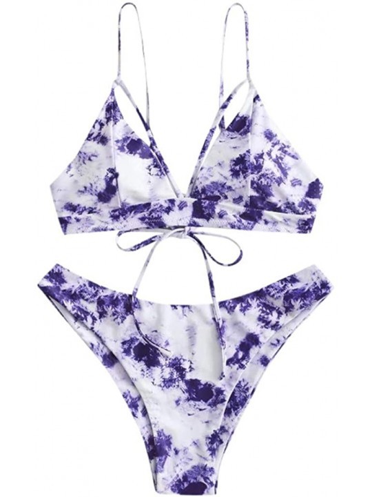 Sets Women's Bikini Sets- Sexy Tie Dye Print Bikini Two Piece Swimsuits Bathing Suits - Purple - C319C8W4ORI $26.47