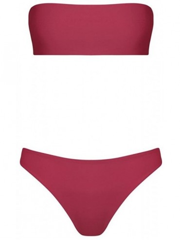 Sets Women's Sexy Bandeau Bikini Set Push Up Paded Two-Piece Swimwear Thong Brazilian Bathing Suit - B-wine Red - CT1902SQMQN...