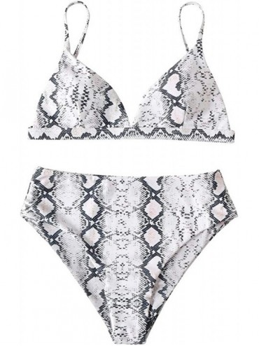 Sets Women Cheeky Bikini Solid Padded Brazilian Top High Cut Bottom 2 Piece Swimsuits - 091-white Snake Print - CL18QLN9WAC $...