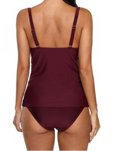 Tankinis Womens Tankini Swimwear Blouson Halter Two Piece Swimsuit Tummy Control - Red*1 - CL18LGE5YHY $24.41