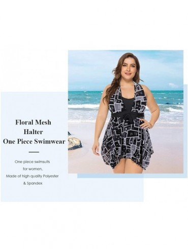 Sets Women's Plus Size Floral Swimdress High Waist Tankini Set V Neck Swimwear - Black Geometry Pattern - CG19C5U6X93 $40.66