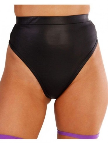 Tankinis Women's Festival Rave Thong Booty Shorts - Black Faux Leather - CV18AH7T8RC $41.36