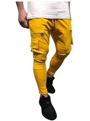 Briefs Joggers for Men 2019 New Slim Fit Cargo Pants Casual Workout Skinny Sweatpants with Zip Pockets - Yellow - CI192AX8DQ4...