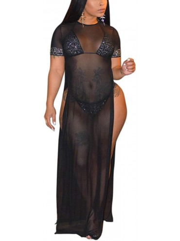 Cover-Ups Women's Sexy Swimsuit Cover Ups Casual See Through Sheer Long Maxi Dresses for Swimwear - Black a - CJ18U7TAK2U $16.91