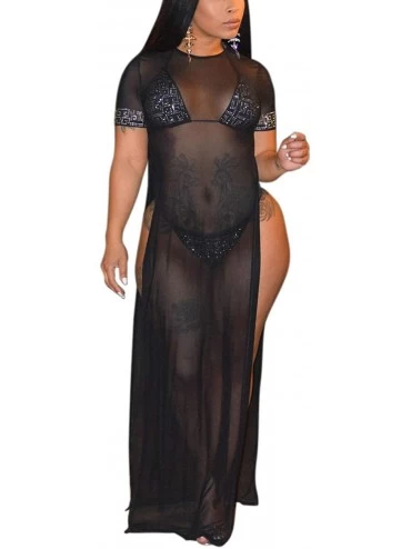 Cover-Ups Women's Sexy Swimsuit Cover Ups Casual See Through Sheer Long Maxi Dresses for Swimwear - Black a - CJ18U7TAK2U $43.40