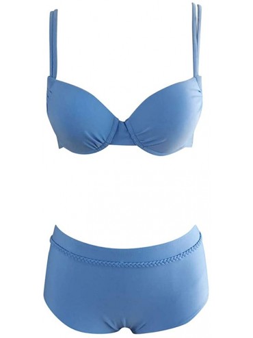 Sets Womens Fashion 2 Piece Bikini Set Push Up Bra Bottom Boy Shorts Swimsuit Classic Pure Color Swimwear Bathing Suit - Ligh...