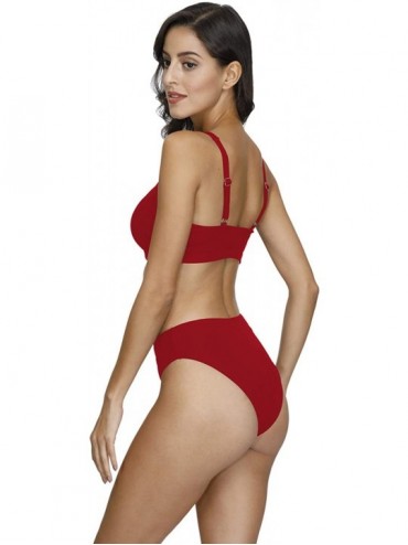Sets Women's Square Neck Crop Top High Waisted Bikini Set Two Piece Swimsuit - A-red - CB199EH6880 $25.10