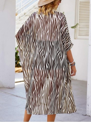 Cover-Ups Women's Casual Cover Ups Printed Kimono Cardigan Sheer Tops Loose Blouse - S64 - CW18AK5DR0N $13.55