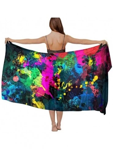 Cover-Ups Women's Swimwear Cover Ups- Summer Vacation Beach Sarong Soft Shawl Wrap - Paint Splatter Dark - C319C4LDL3L $45.97